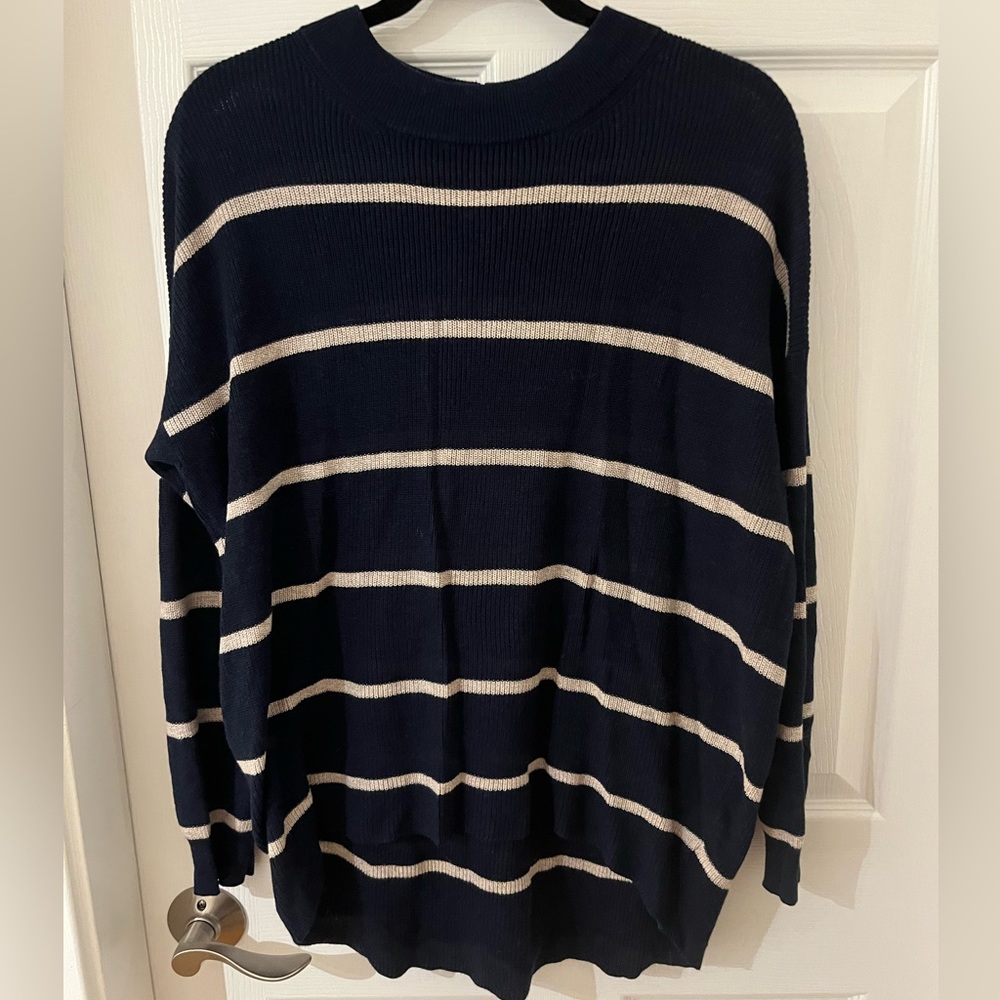 American Eagle women’s sweater. Size S.  Navy blue and white stripes.